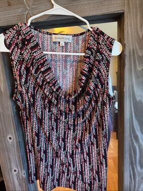Evan Picone Draped Cowl Neck Sleeveless Top in Black, Red & White